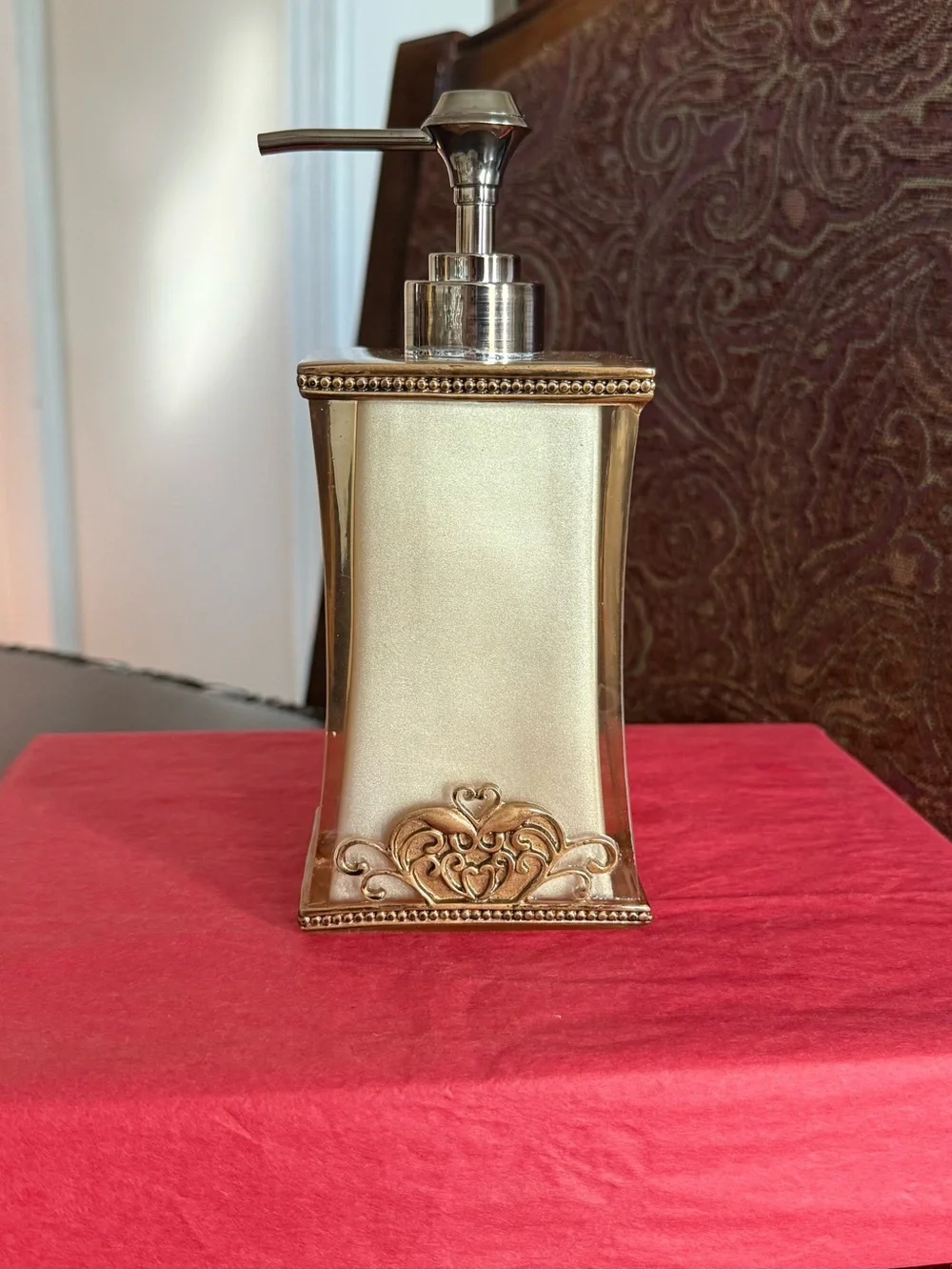 Bombay Company Vivienne Liquid Soap Dispenser Beige Gold & Acrylic Scroll